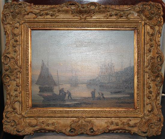 Thomas Luny (1759-1837) Harbour scene at sunset, 10 x 13in.